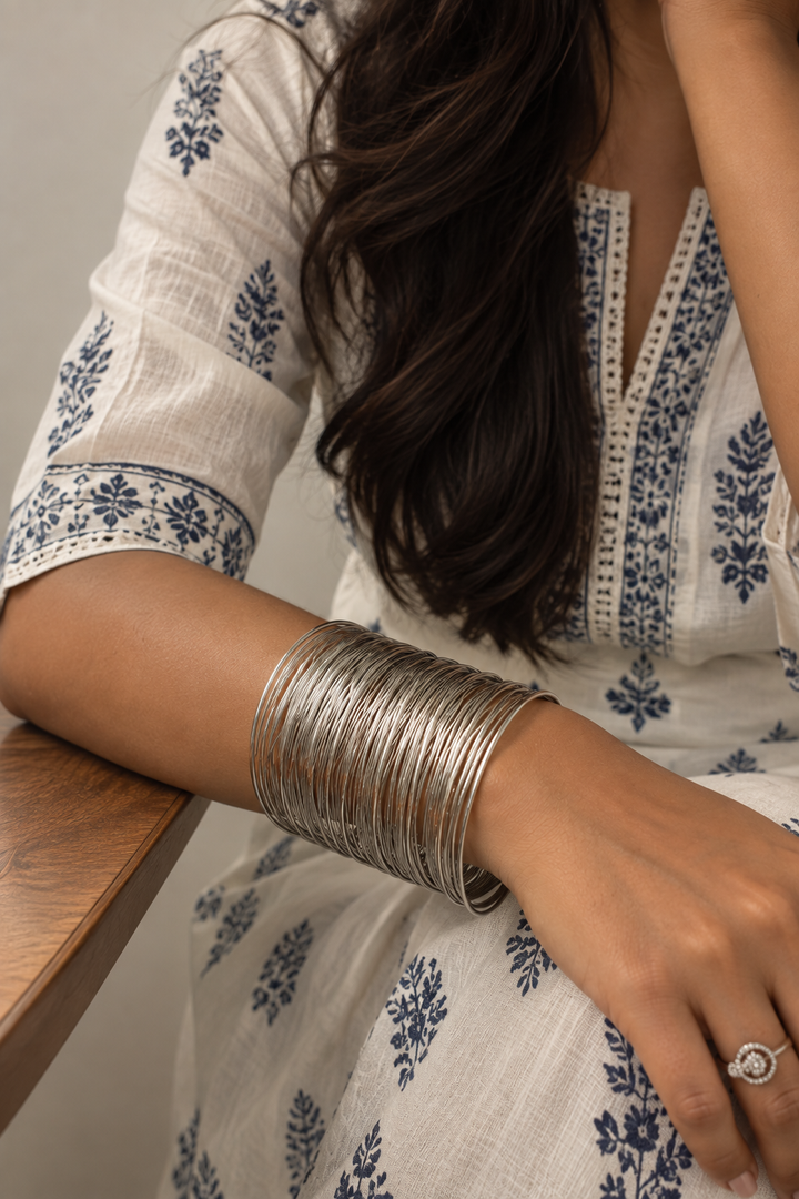 Adjustable Silver Cuff Bracelet | Openable Statement Bangle for Women