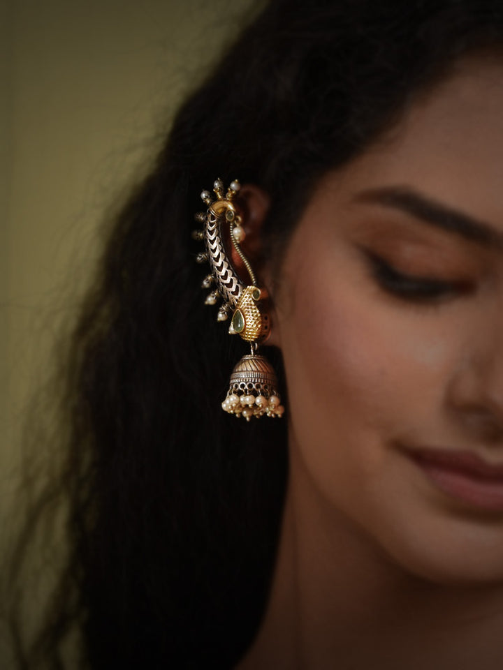 GOLD & SILVER OXIDISED EARRING