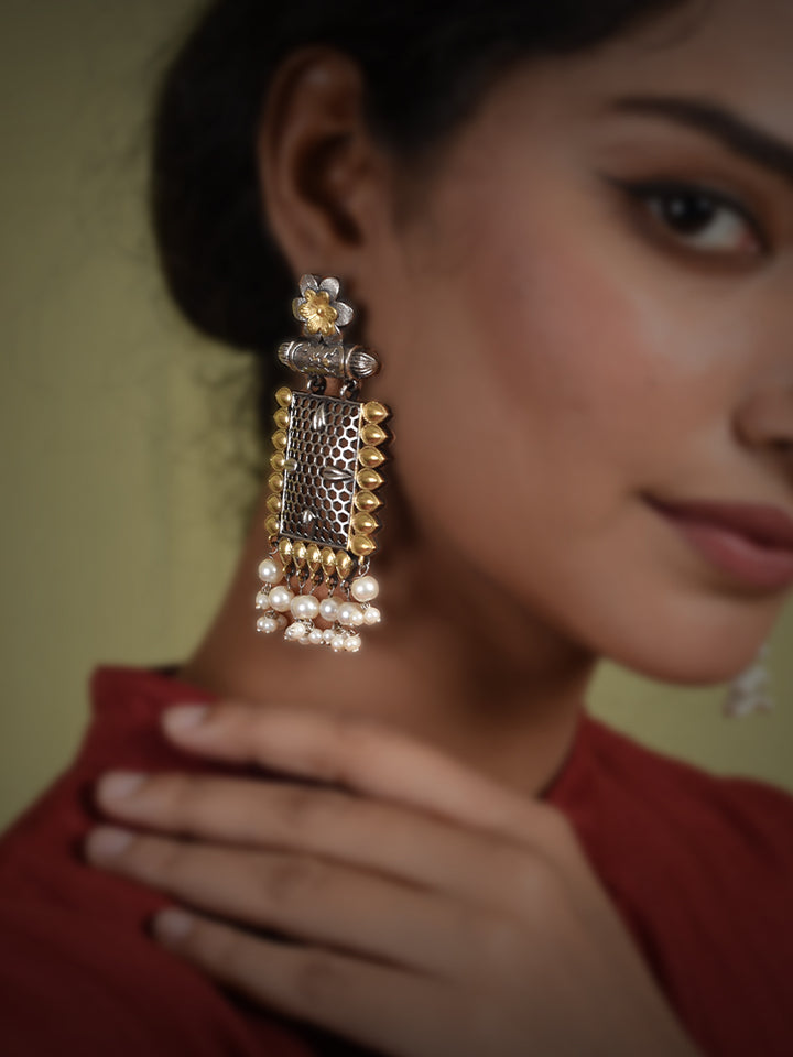GOLD AND SILVER OXIDISED EARRING