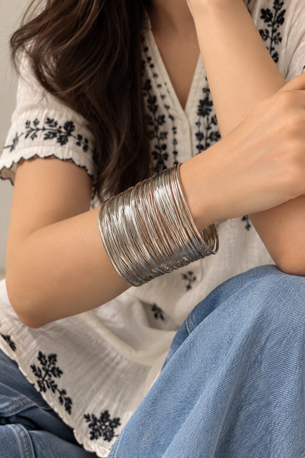 Adjustable Silver Cuff Bracelet | Openable Statement Bangle for Women