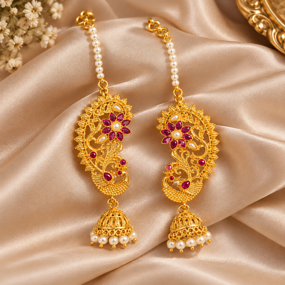 Royal Gold-Plated Hoor Earcuffs with Jhumkas