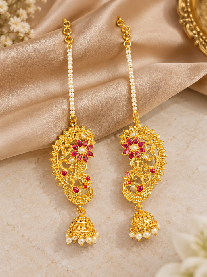 Royal Gold-Plated Hoor Earcuffs with Jhumkas