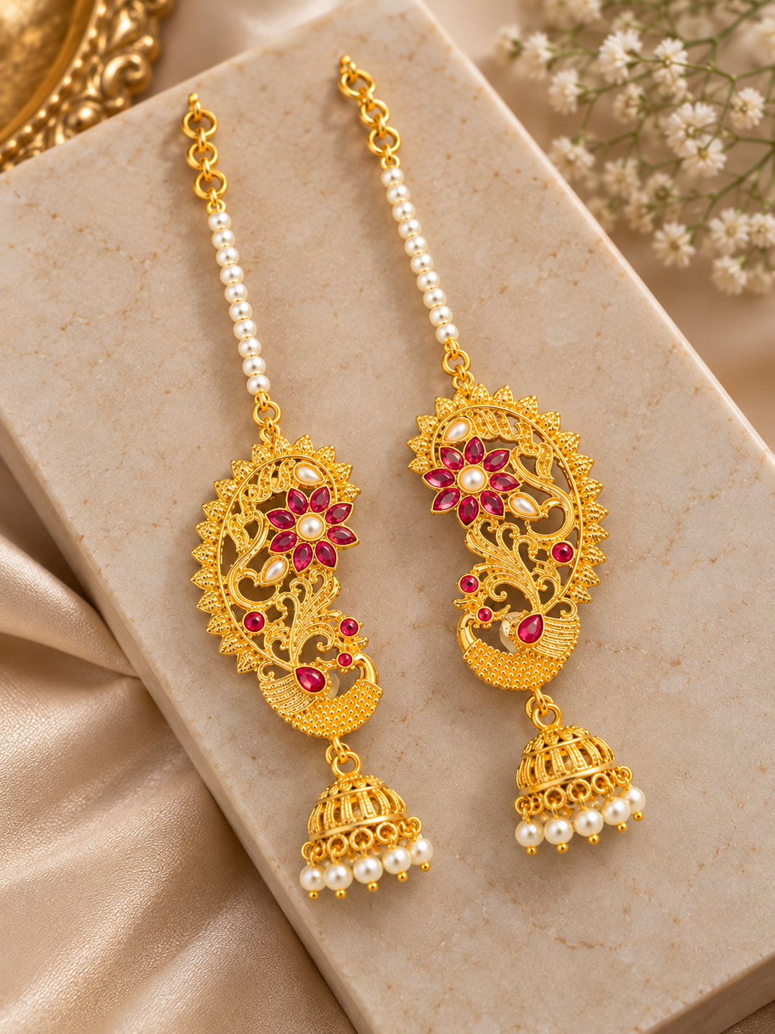 Royal Gold-Plated Hoor Earcuffs with Jhumkas