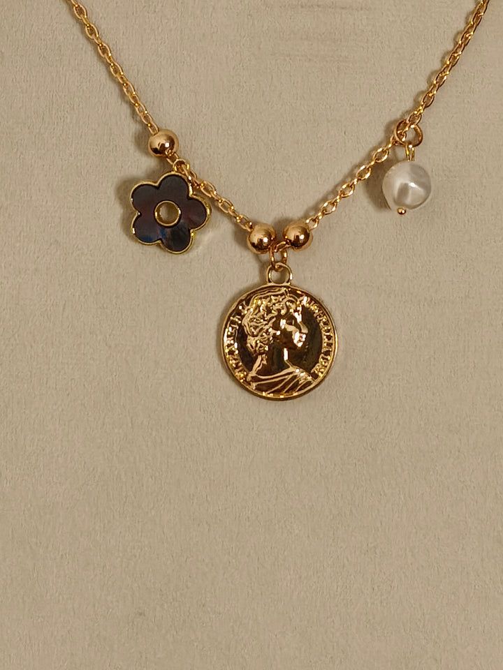 Gold-Plated Stainless Steel Tarnish-Free Waterproof Floral Charm Chain Necklace
