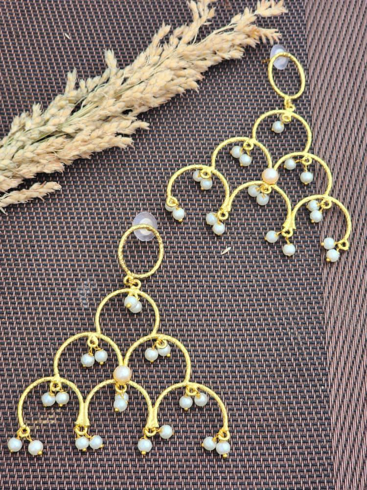 Brass Statement Earring triangle shape with beads