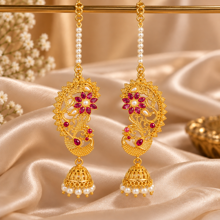 Royal Gold-Plated Hoor Earcuffs with Jhumkas