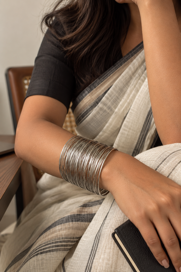 Adjustable Silver Cuff Bracelet | Openable Statement Bangle for Women