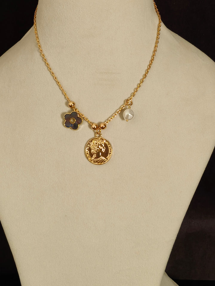 Gold-Plated Stainless Steel Tarnish-Free Waterproof Floral Charm Chain Necklace