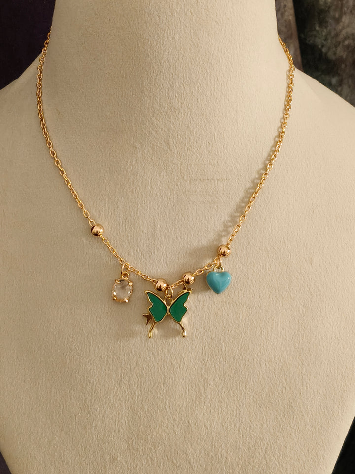 Gold-Plated Stainless Steel Tarnish-Free Waterproof Floral Charm Chain Necklace
