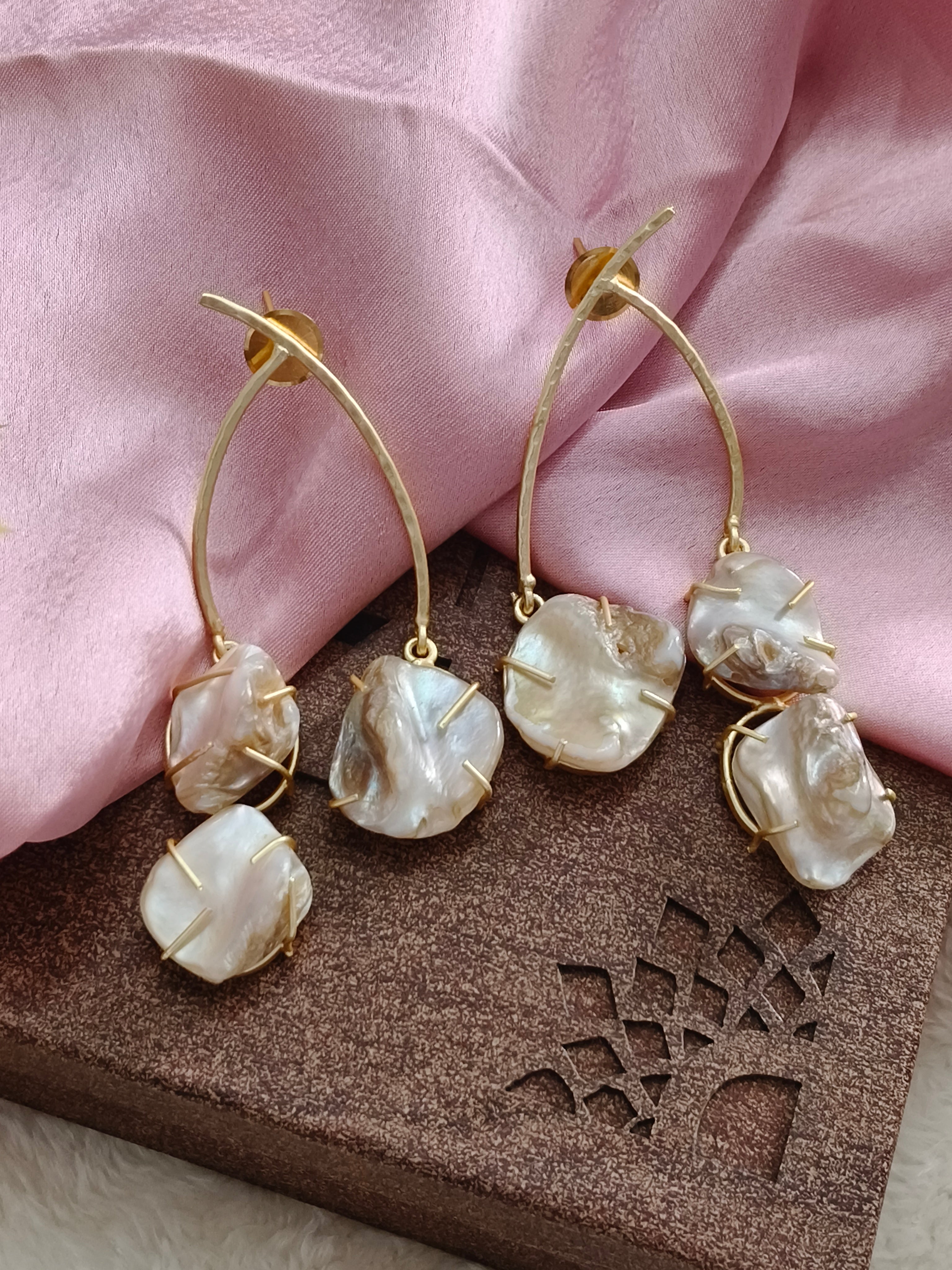 Mother of Pearl and Gold-Plated Brass Earrings