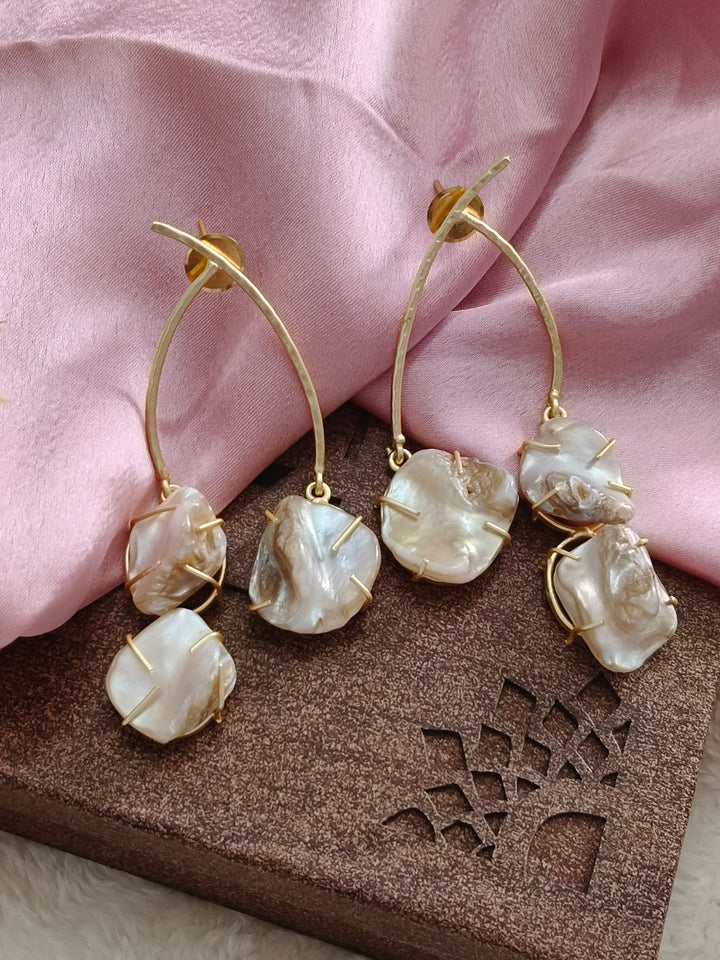 Mother of Pearl and Gold-Plated Brass Earrings