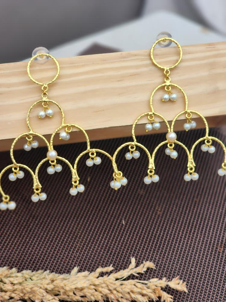 Brass Statement Earring triangle shape with beads