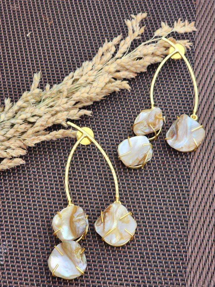 Mother of Pearl and Gold-Plated Brass Earrings