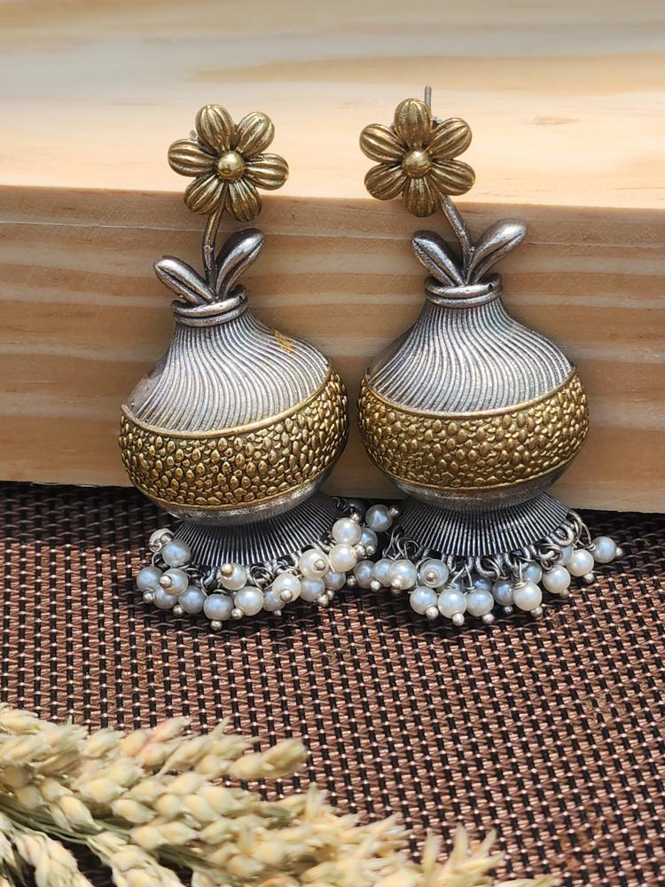 GOLD & SILVER OXIDISED EARRING