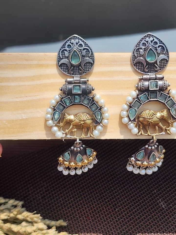 GOLD & SILVER OXIDISED EARRING
