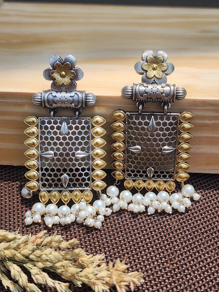 GOLD AND SILVER OXIDISED EARRING