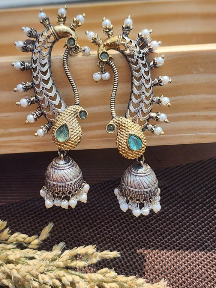 GOLD & SILVER OXIDISED EARRING