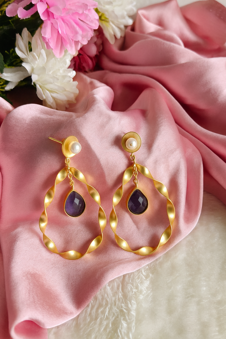 Gold tone ,geometric drop earrings ,brass plated