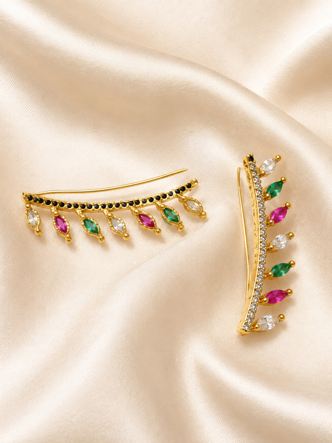 Ear Cuffs:  Gold-Plated Contemporary American Diamond Lightweight Ear Cuffs for Women & Girls