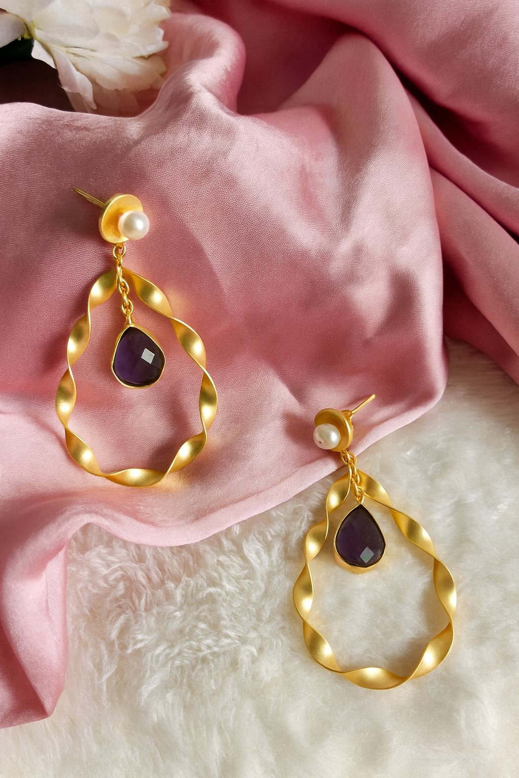 Gold tone ,geometric drop earrings ,brass plated