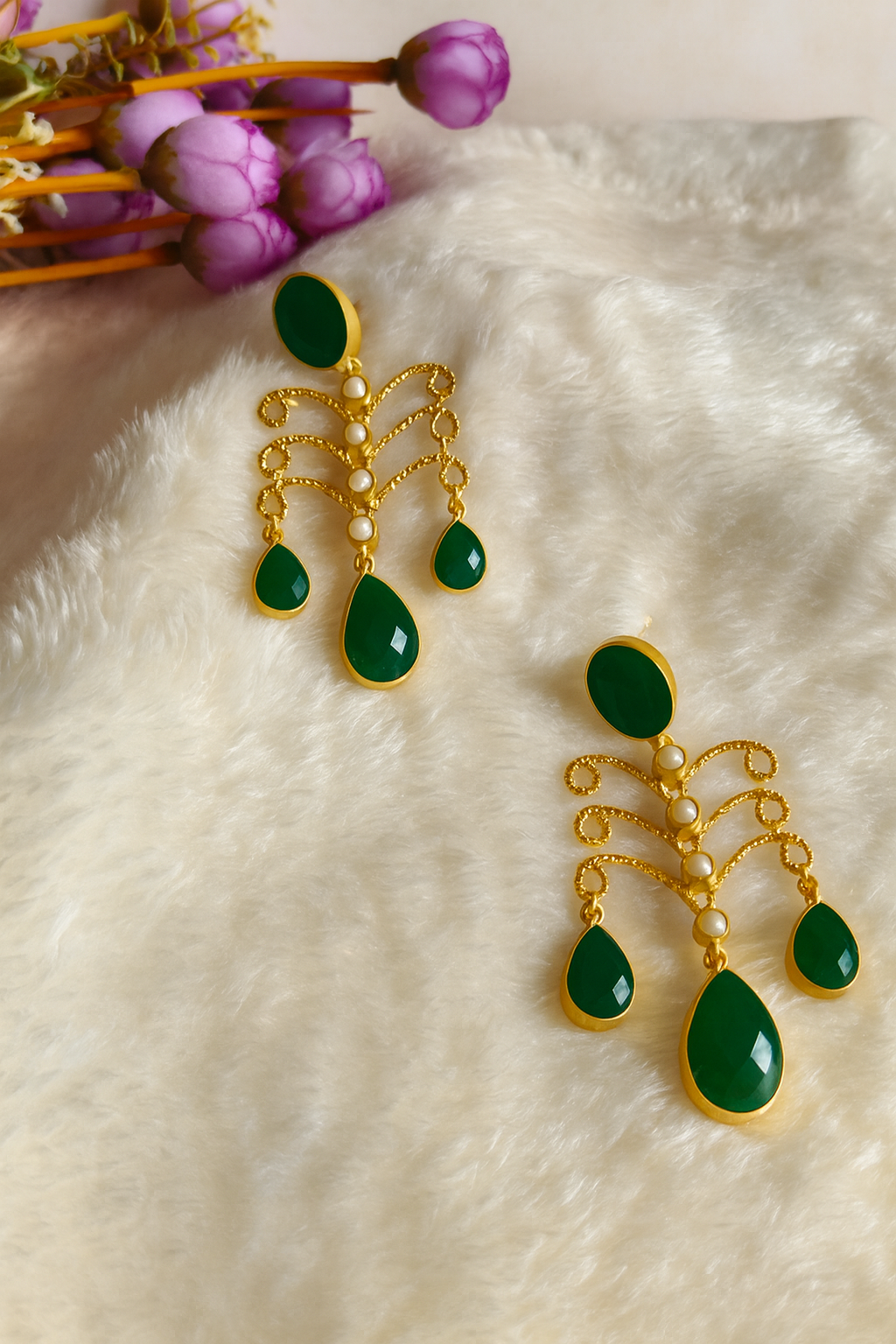 Gold tone ,geometric drop earrings ,brass plated