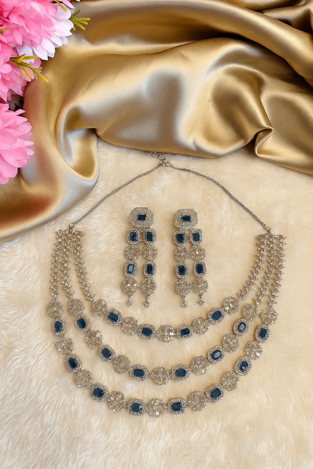 American Diamond Triple Layer Necklace Set