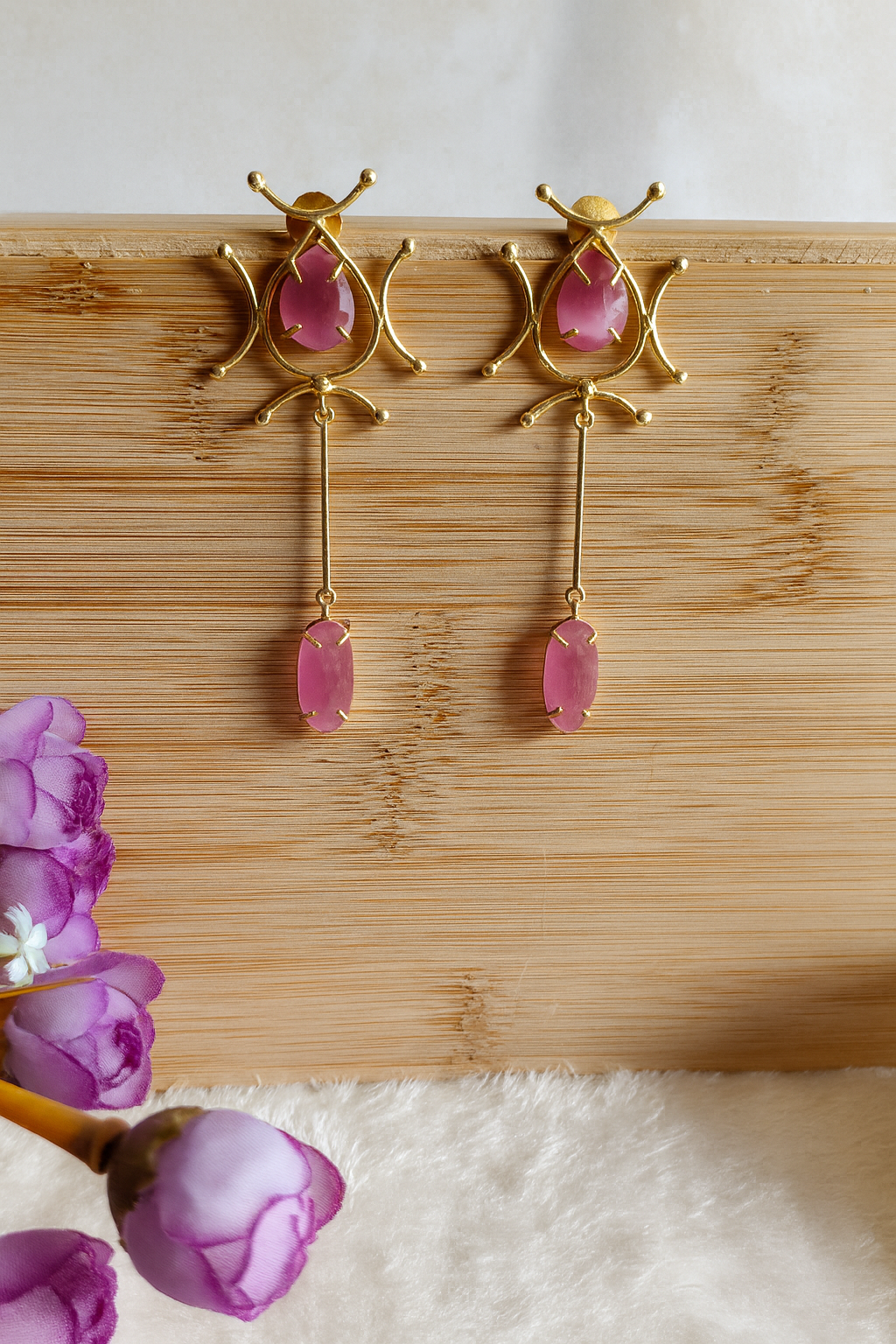 Gold tone ,geometric drop earrings ,brass plated