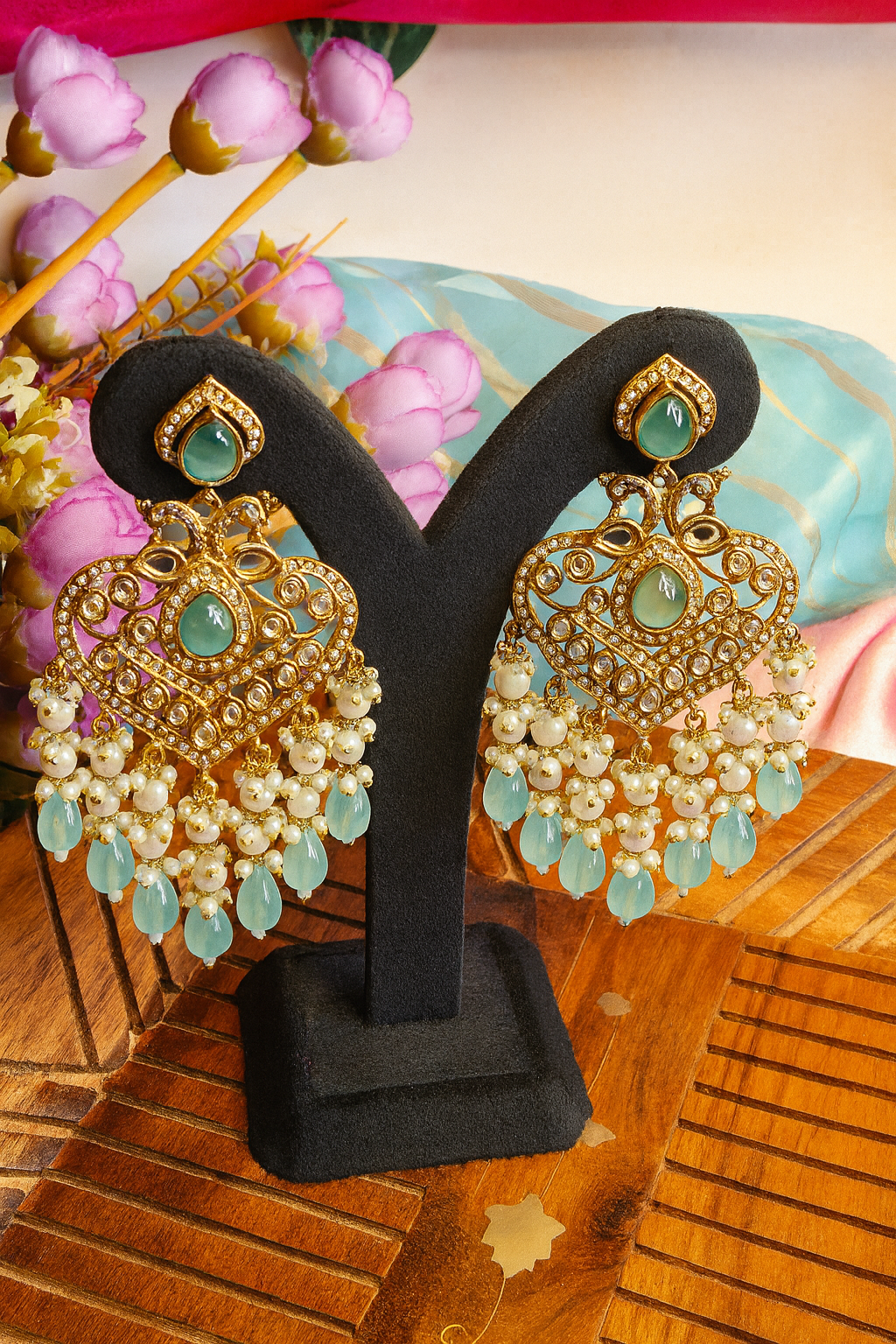 Kundan Mint Earrings