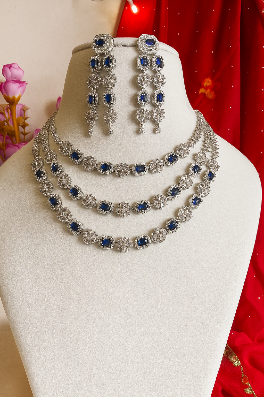 American Diamond Triple Layer Necklace Set