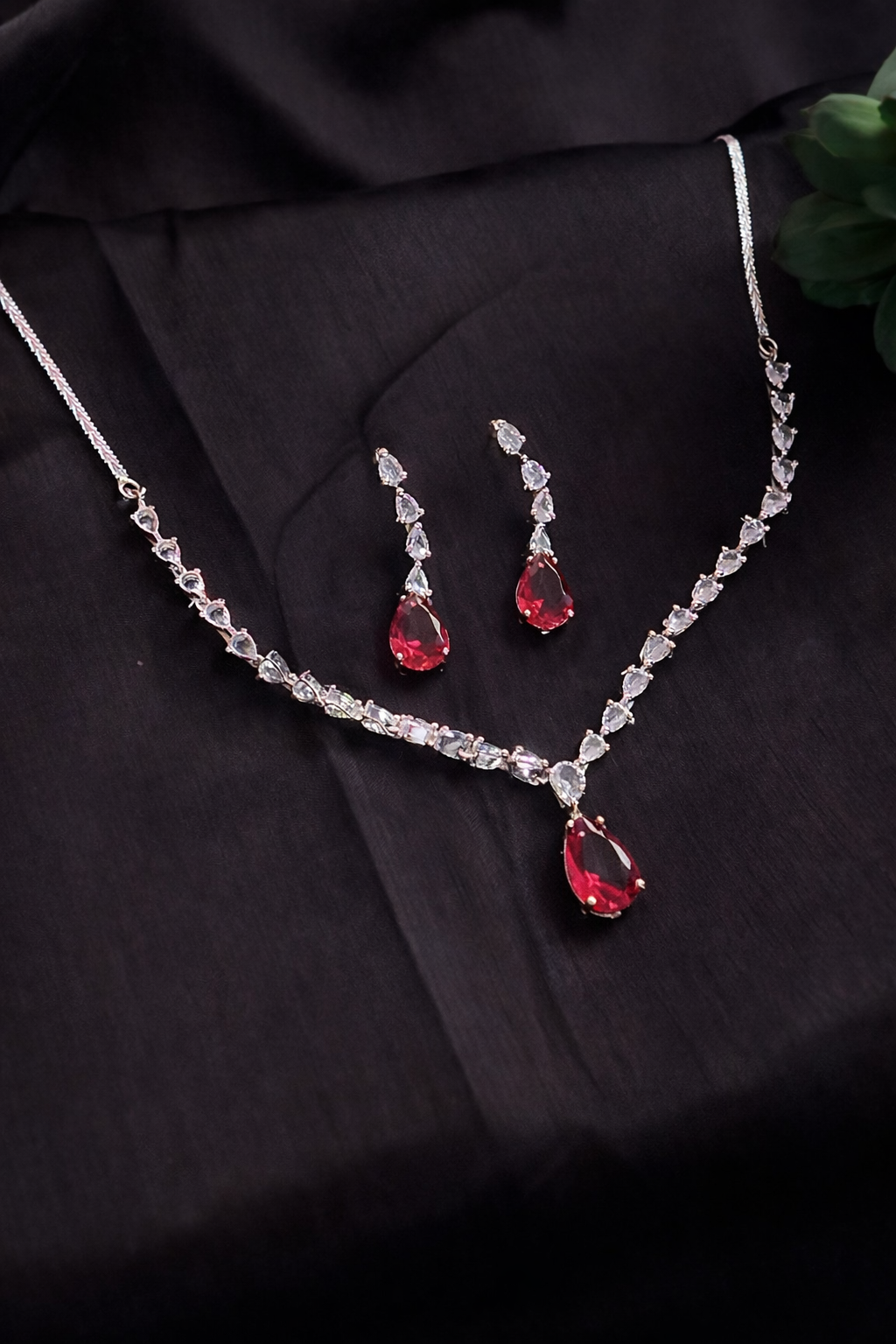Delicate American Diamond Single-Layer Set with Pink Stone