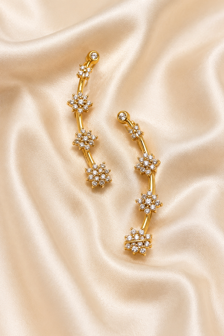 Ear Cuffs:  Gold-Plated Contemporary American Diamond Lightweight Ear Cuffs for Women & Girls