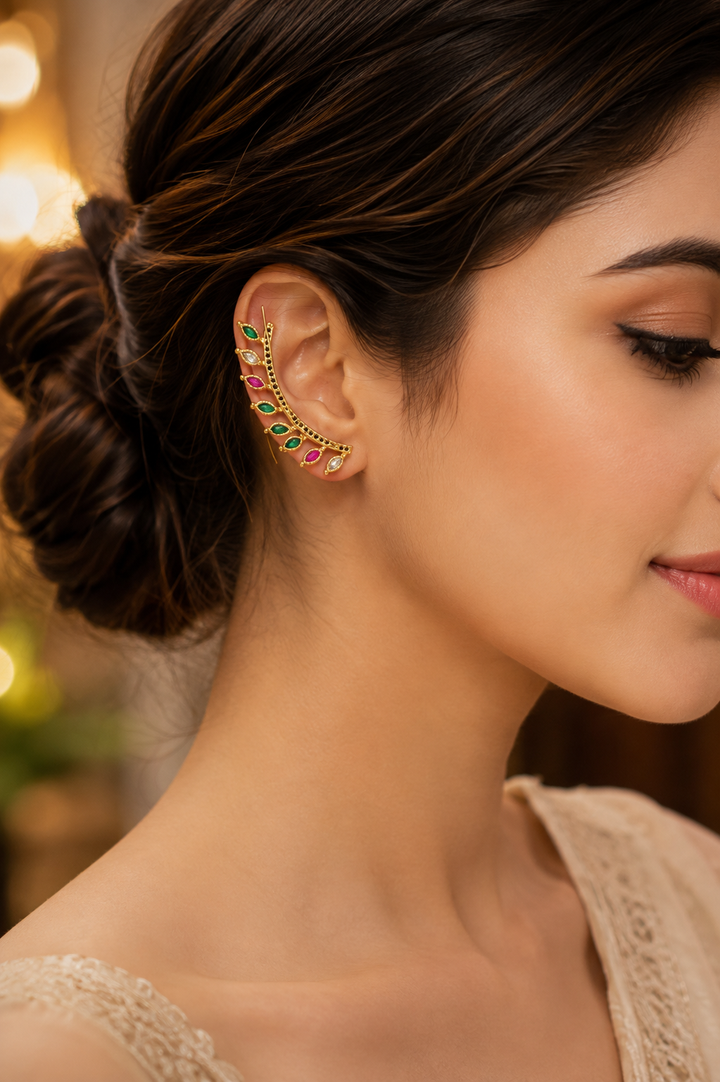 Ear Cuffs:  Gold-Plated Contemporary American Diamond Lightweight Ear Cuffs for Women & Girls