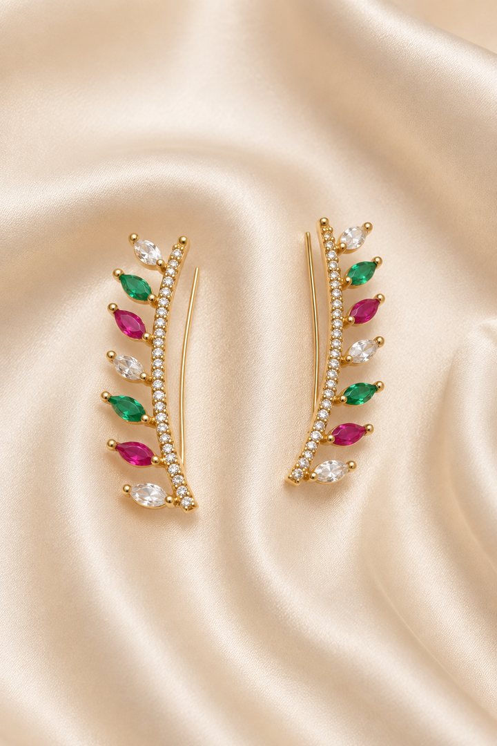 Ear Cuffs:  Gold-Plated Contemporary American Diamond Lightweight Ear Cuffs for Women & Girls
