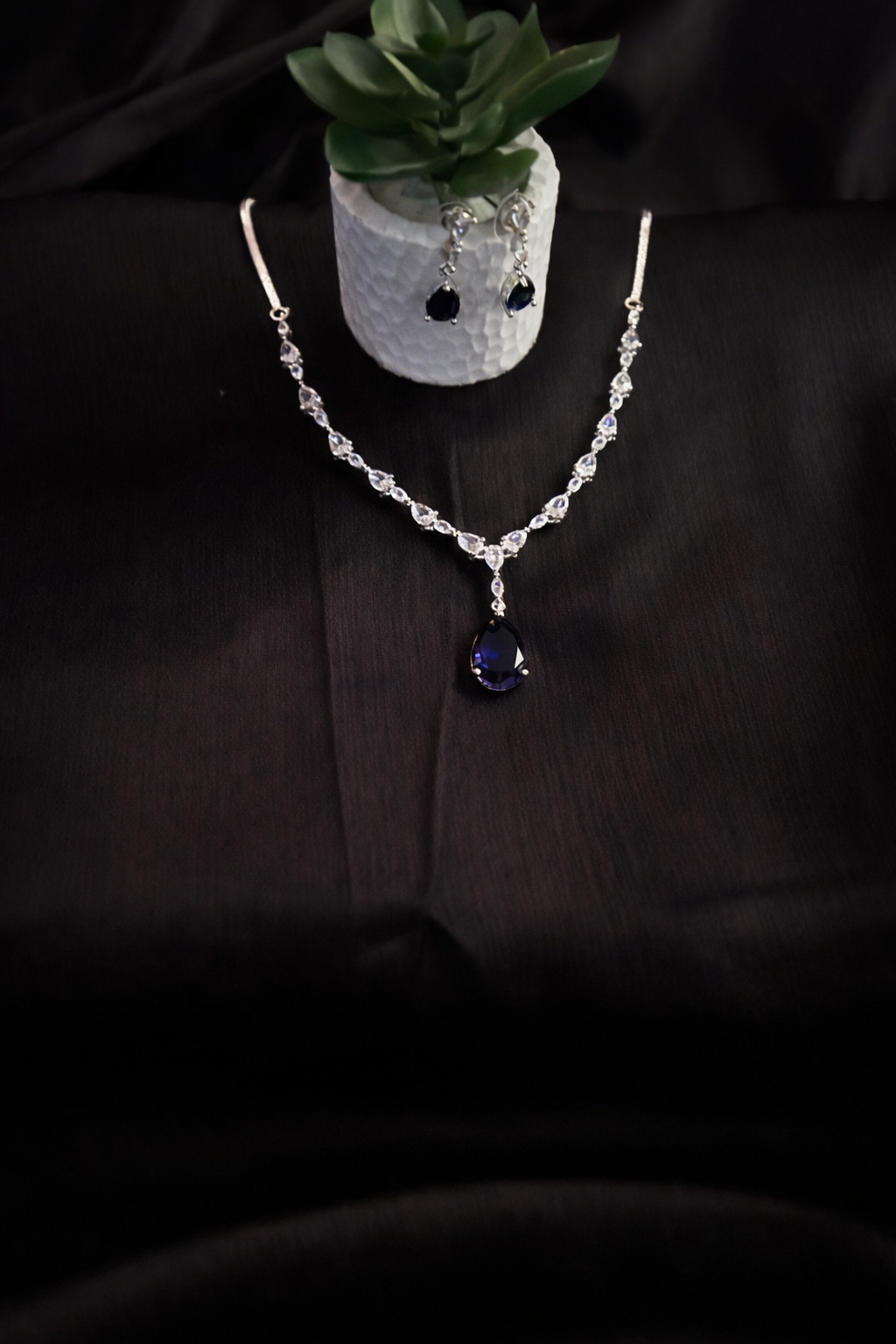 Delicate American Diamond Single-Layer Set with Purple Stone