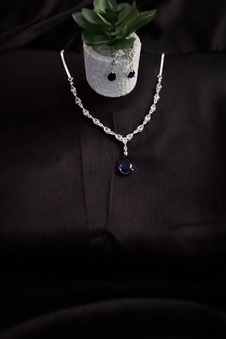 Delicate American Diamond Single-Layer Set with Purple Stone