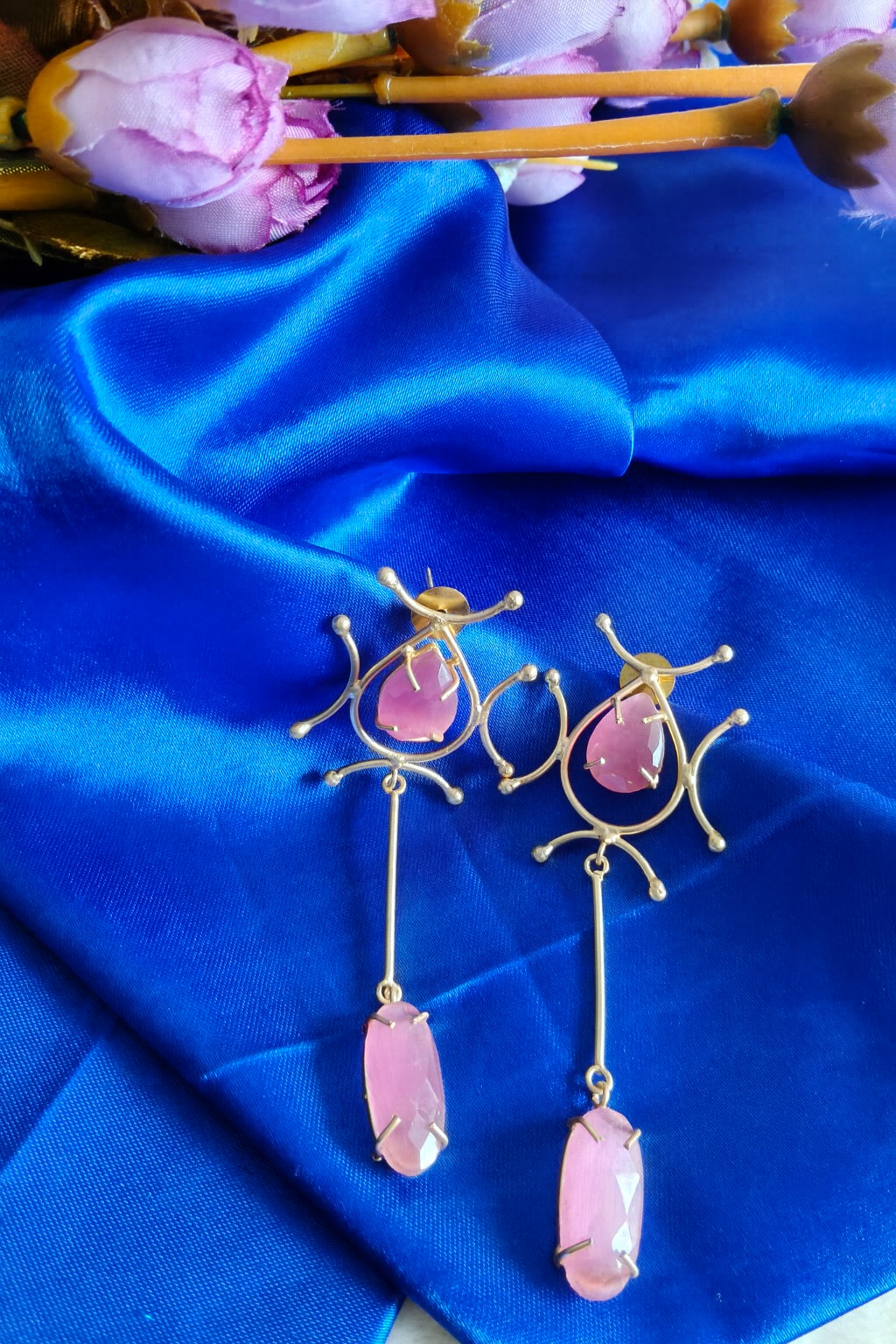 Gold tone ,geometric drop earrings ,brass plated