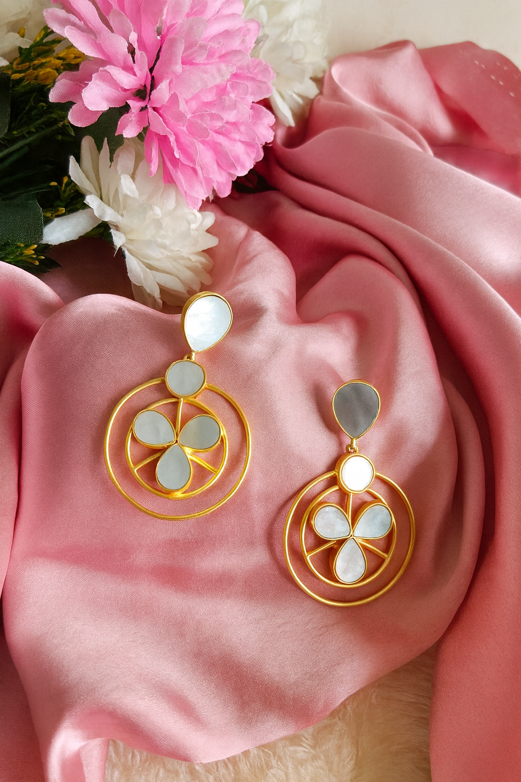 Gold tone ,geometric drop earrings ,brass plated