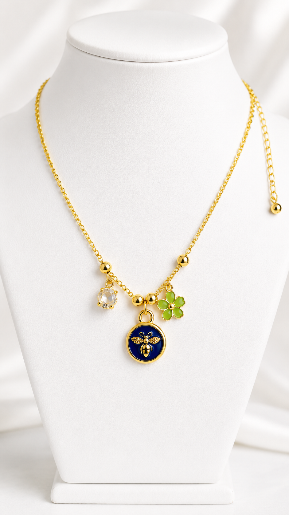 Gold-Plated Stainless Steel Tarnish-Free Waterproof Floral Charm Chain Necklace