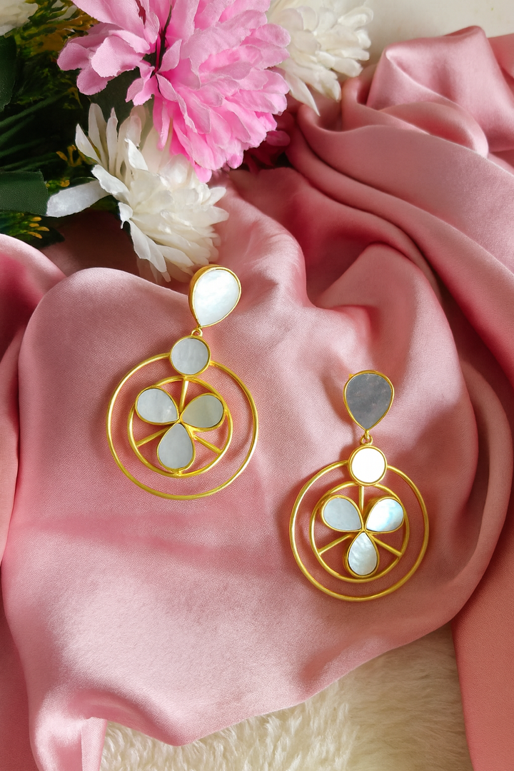 Gold tone ,geometric drop earrings ,brass plated