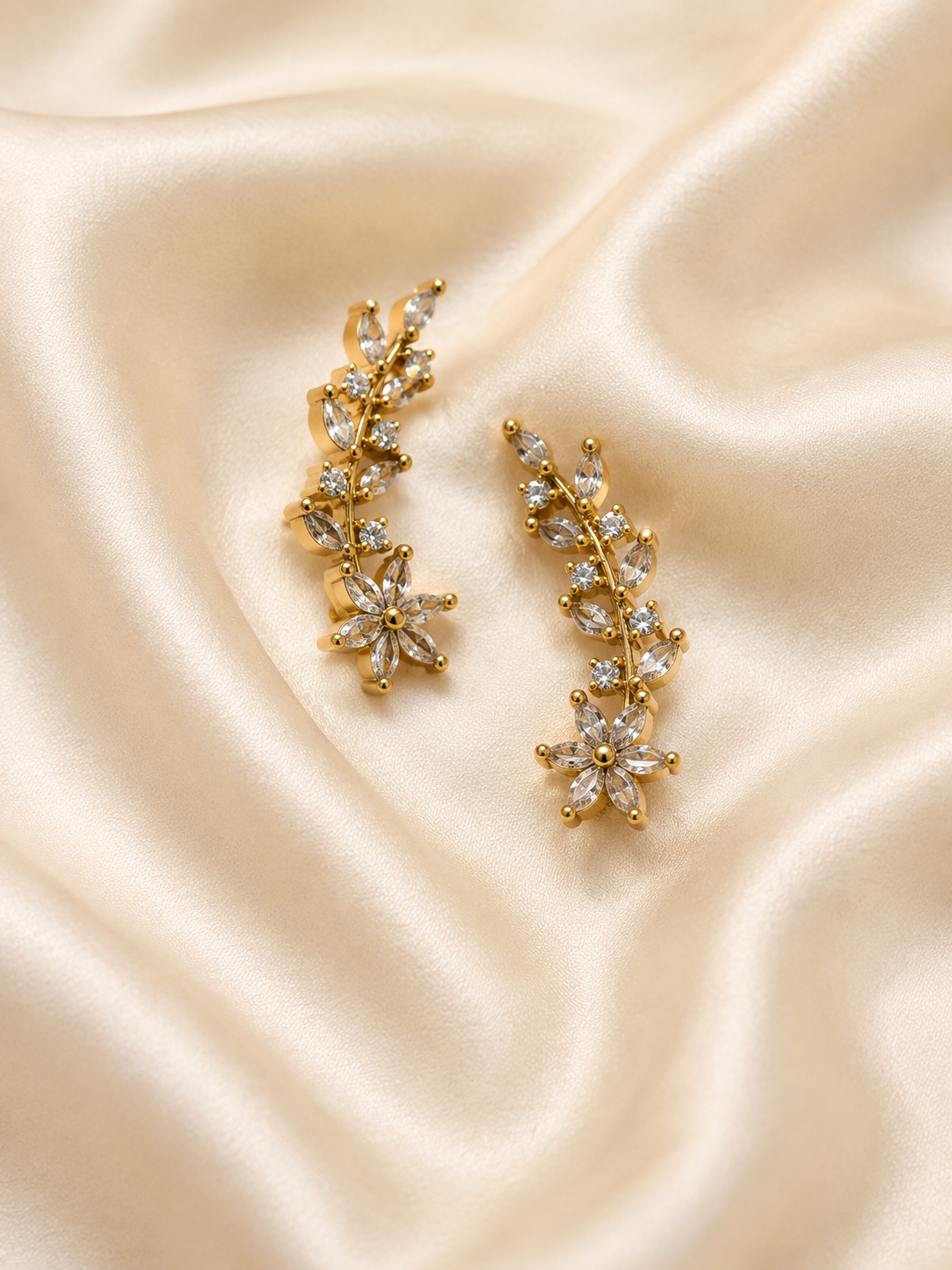 Ear Cuffs:  Gold-Plated Contemporary American Diamond Lightweight Ear Cuffs for Women & Girls