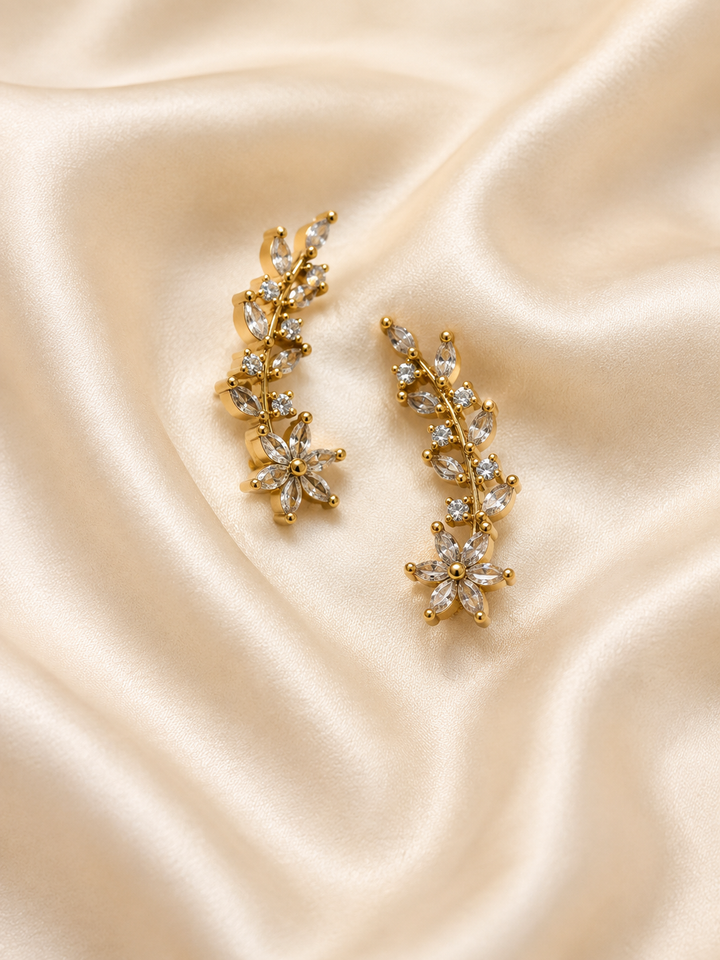 Ear Cuffs:  Gold-Plated Contemporary American Diamond Lightweight Ear Cuffs for Women & Girls