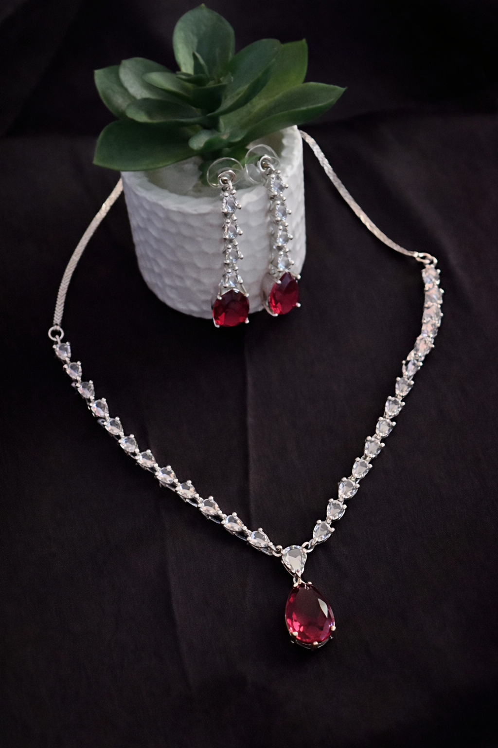 Delicate American Diamond Single-Layer Set with Pink Stone