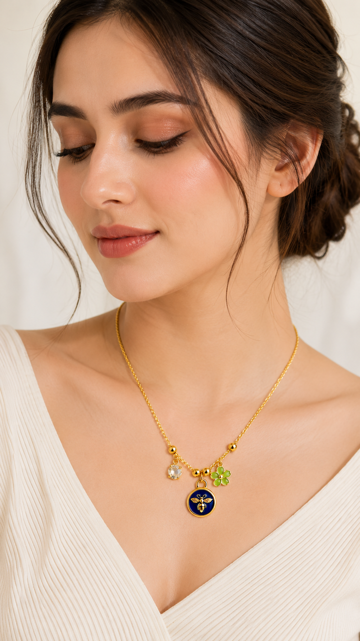 Gold-Plated Stainless Steel Tarnish-Free Waterproof Floral Charm Chain Necklace