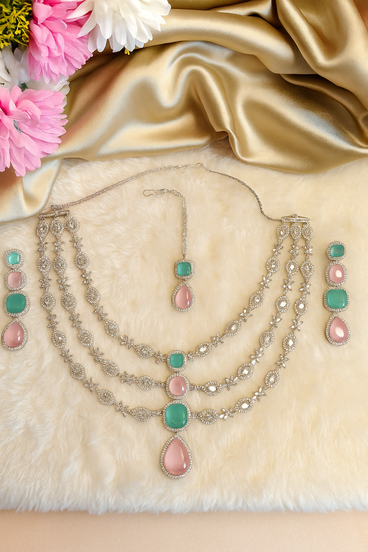 American Diamond Pastel Colour Necklace Set