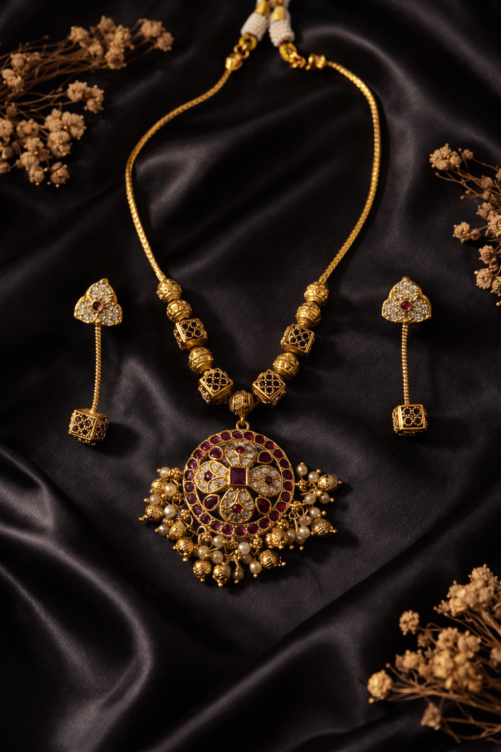 Rajwada Sleek Set – Meenakari & Pearls