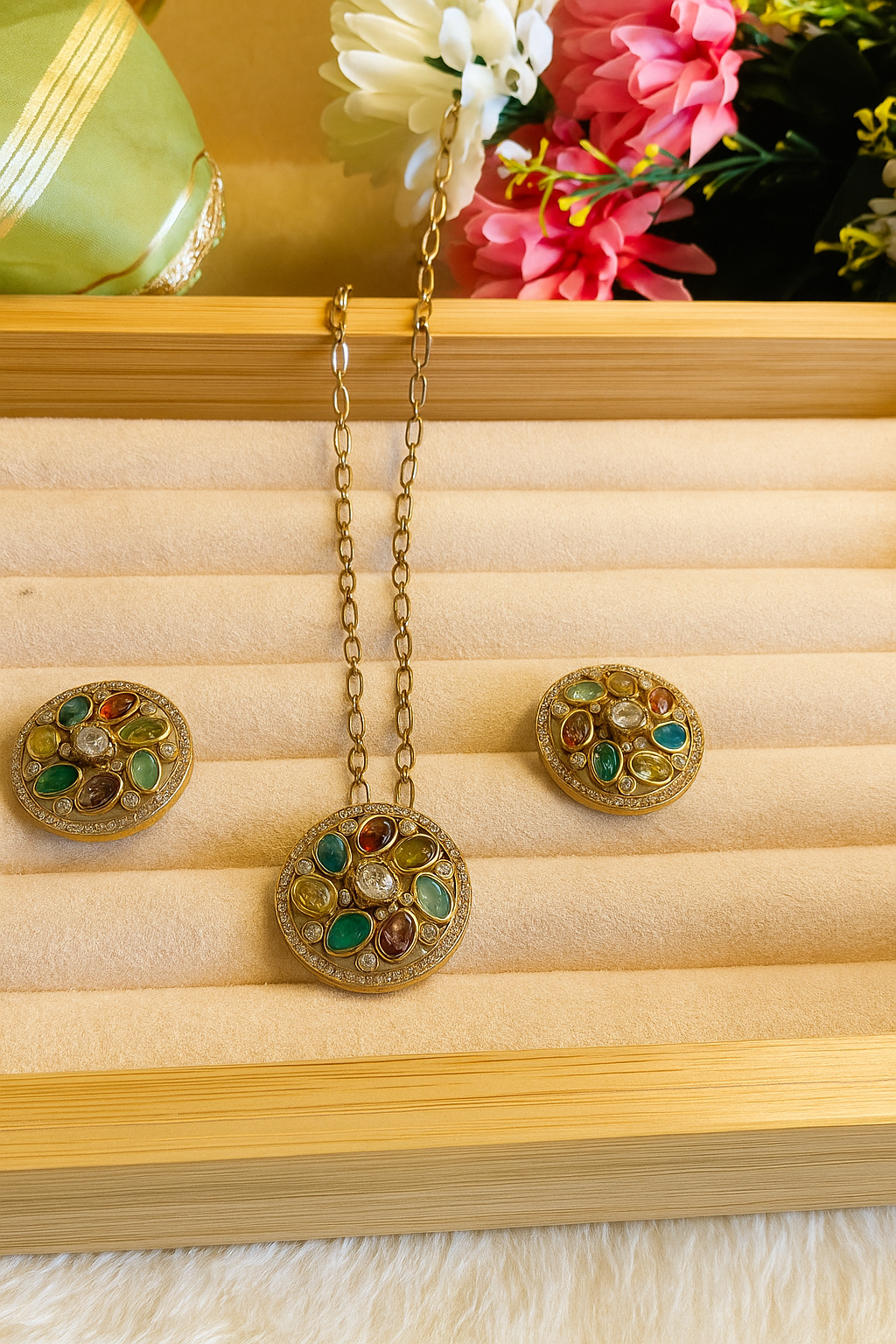 Multi-colour hydro stone pendant set