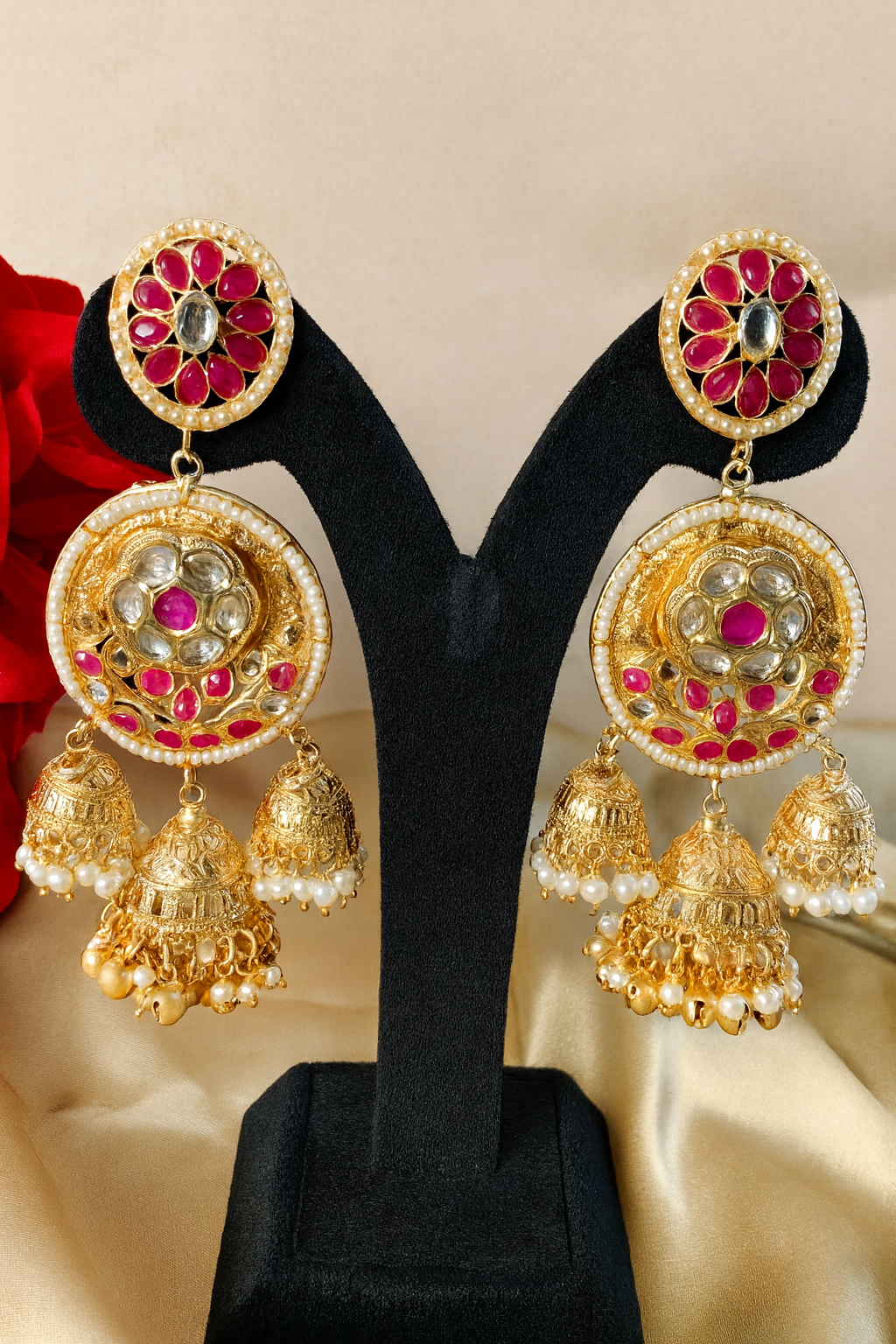 Brass Meena & Kundan Touch Jhumkas