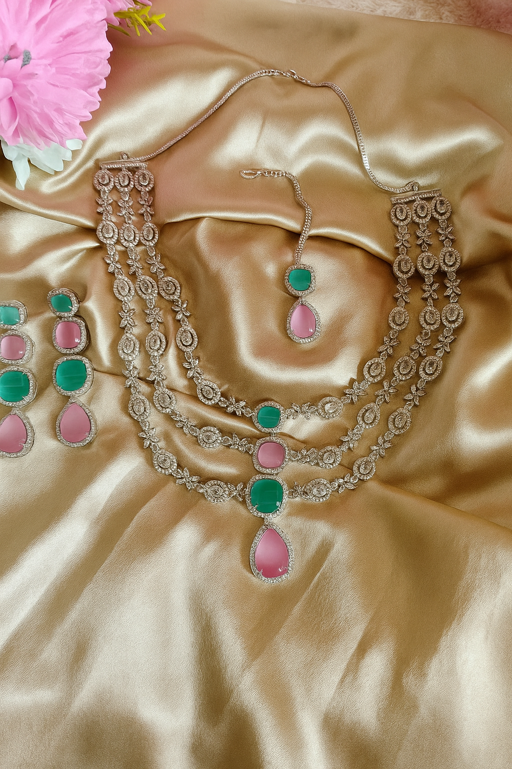 American Diamond Pastel Colour Necklace Set
