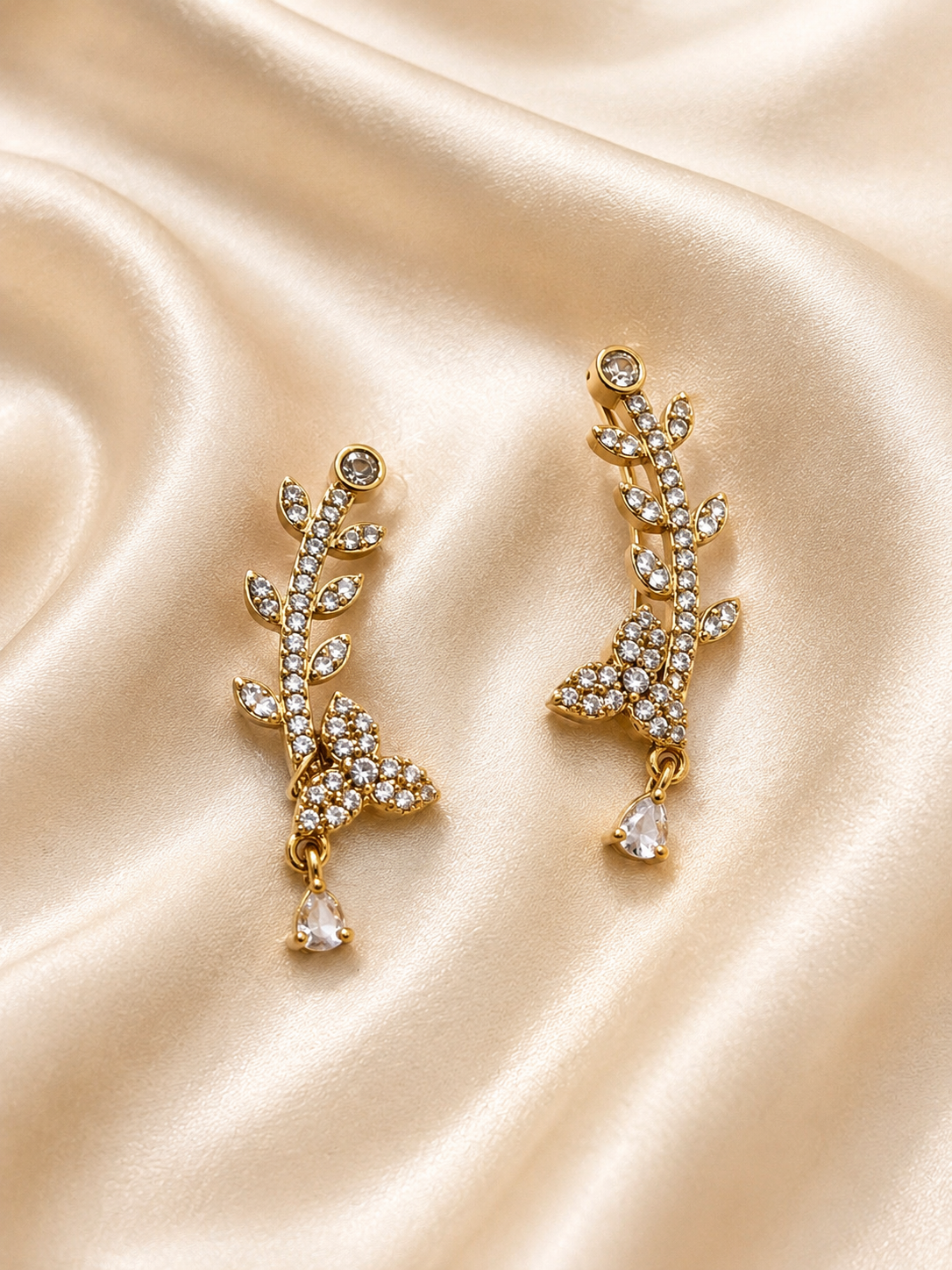 Ear Cuffs:  Gold-Plated Contemporary American Diamond Lightweight Ear Cuffs for Women & Girls