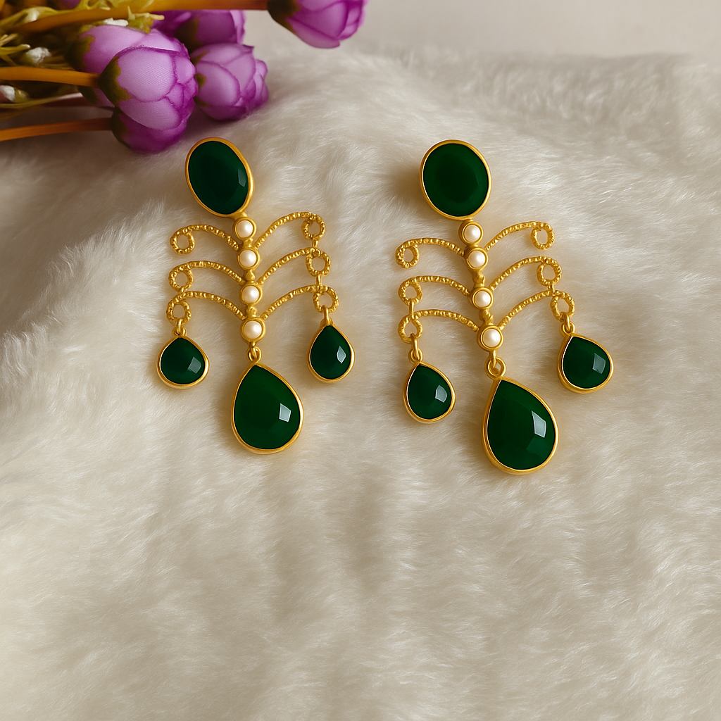 Gold tone ,geometric drop earrings ,brass plated